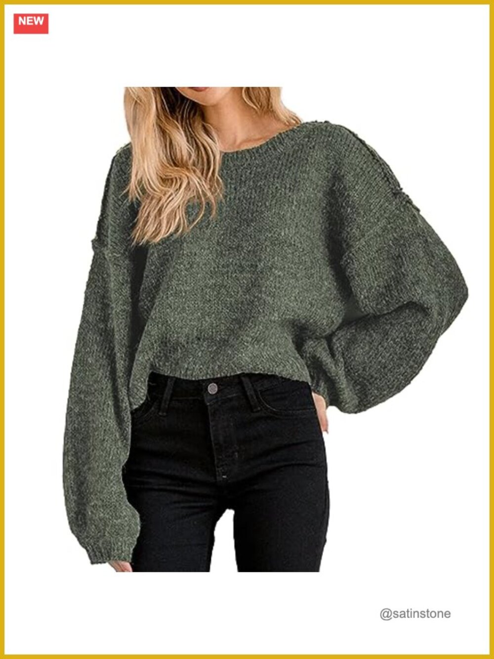Oversized Cropped Sweater Batwing Long Sleeve Crewneck Pullover for Fall Winter